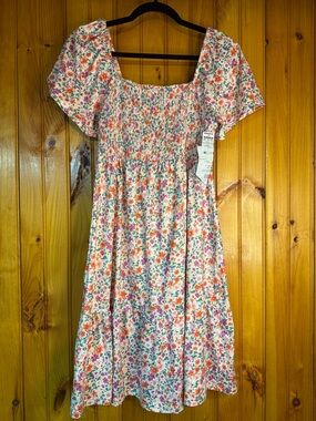 Kohl's Pink and Orange Floral Smocked Midi Dress